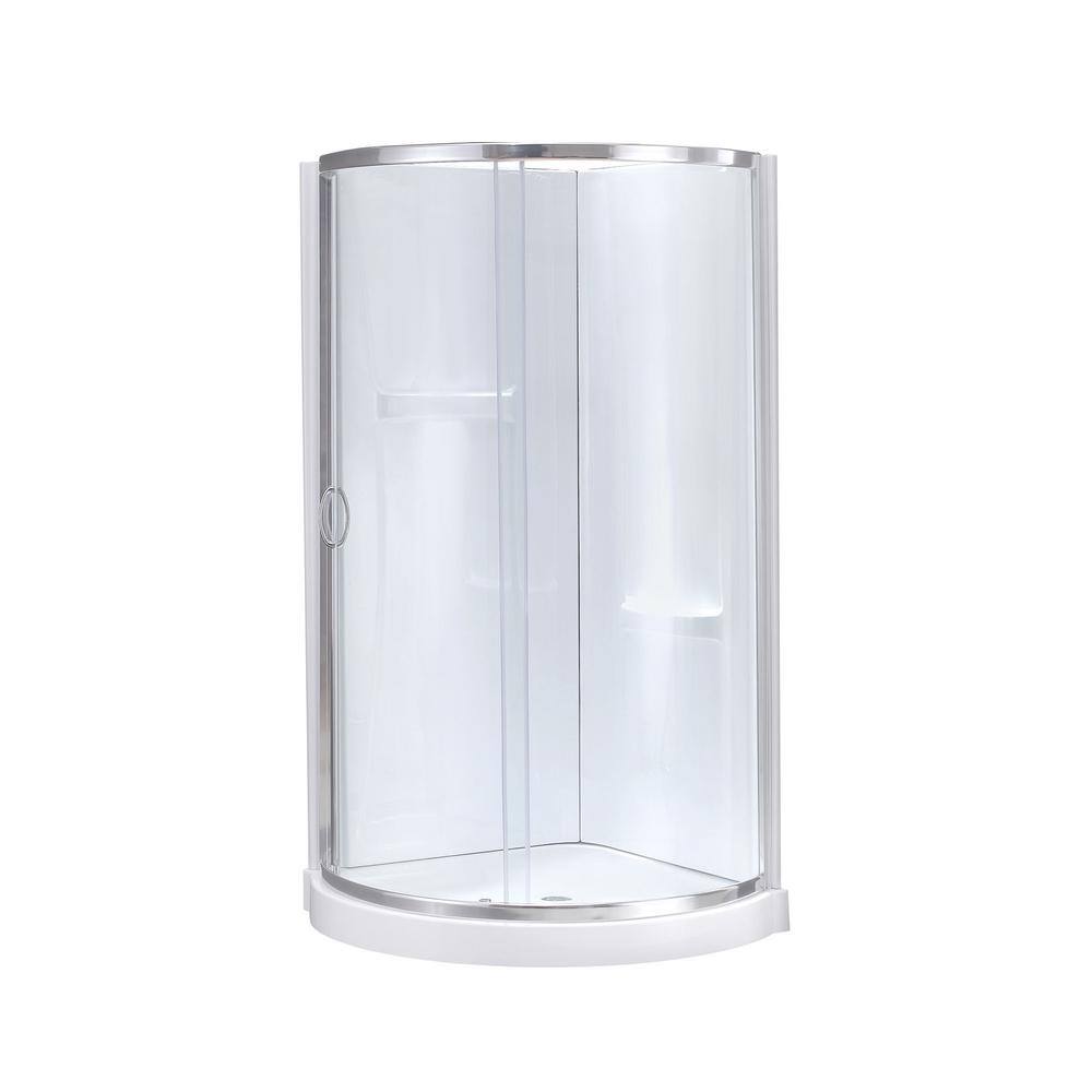 Polished Chrome 33" Round Corner Shower Kit with Clear Glass Panels
