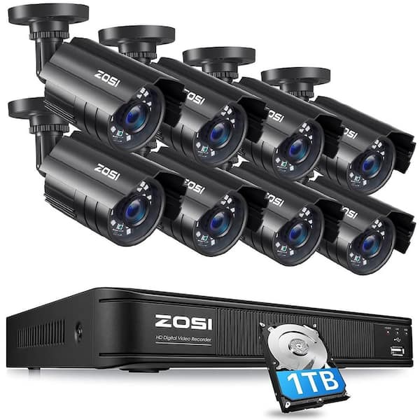 ZOSI H.265+ 8-Channel 5MP-LITE DVR 1TB Hard Drive Security Camera System with 8 1080p Wired Bullet Cameras, Remote Access