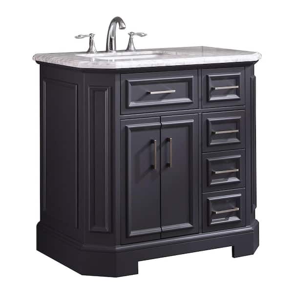 Eviva Glory 36 in. W x 22 in. D x 33 in. H Bathroom Vanity in Dark Gray with White Carrara Marble Top with White Sink