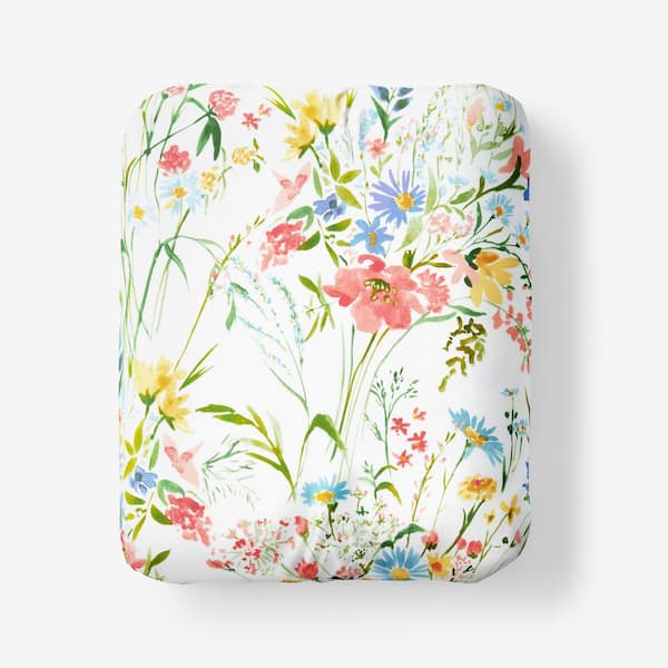 The Company Store Company Cotton Floral Impressions White Multi Cotton Percale Twin Fitted Sheet