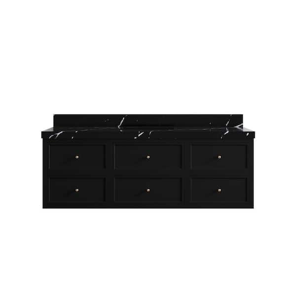 Willow Collections Roswell 60 in. Single Sink Freestanding Black Bath Vanity with Calacatta Black Qt. Top Unassembled