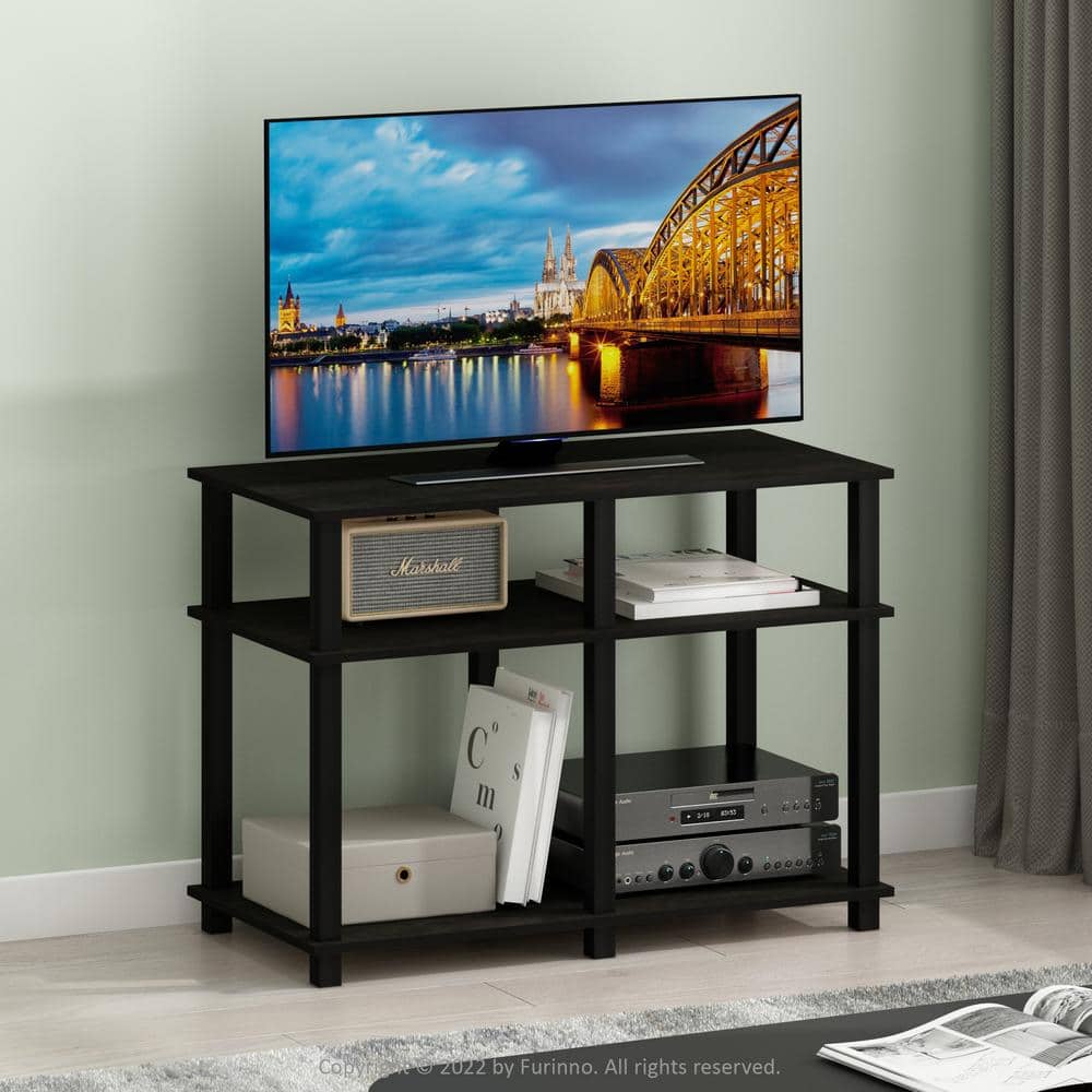 Espresso and Black Composite Wood TV Stand with Open Shelves