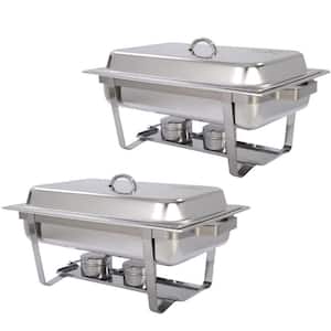2-Pieces 9 qt. Silver Stainless Steel Chafing Dish Chafer Buffet for Party, Wedding