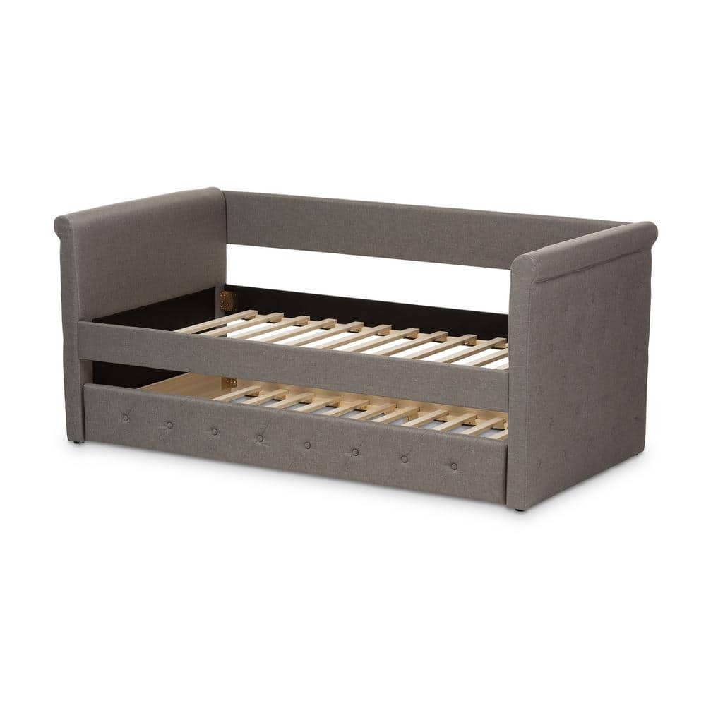 Twin Gray Upholstered Wood Frame Daybed with Trundle