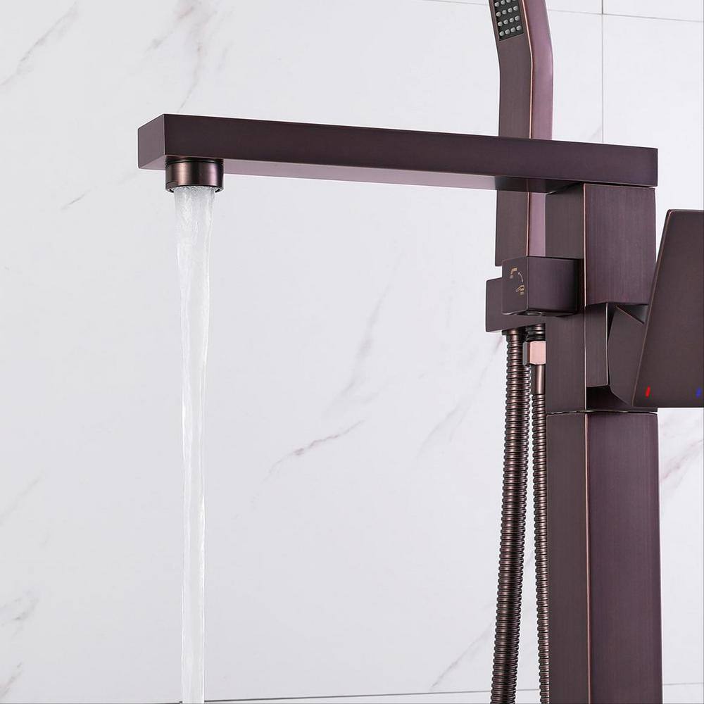Oil Rubbed Bronze Freestanding Floor Mount Tub Faucet with Hand Shower