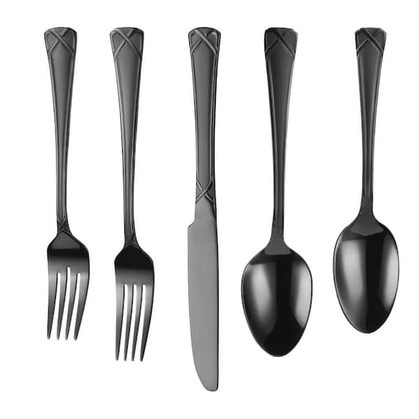 30-Piece Black Stainless Steel Flatware Set Mirror Polished (Service for 6)