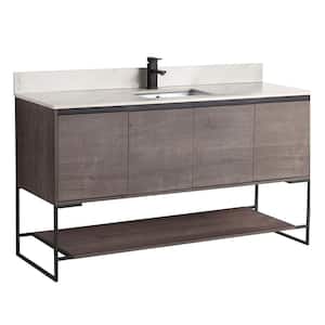 60 in. W x 20.5 in. D x 33.5 in. H Bath Vanity in Classic Gray with Sintered Stone Vanity Top in White with White Basin