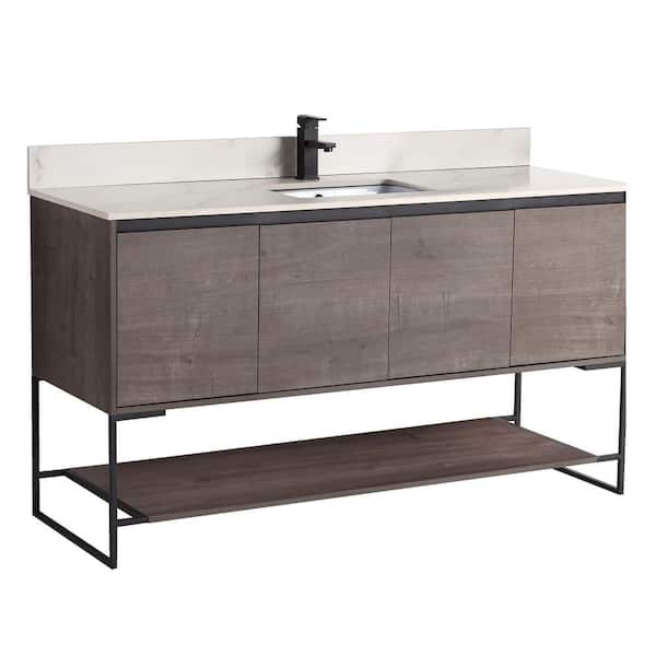 FINE FIXTURES 60 in. W x 20.5 in. D x 33.5 in. H Bath Vanity in Classic Gray with Sintered Stone Vanity Top in White with White Basin
