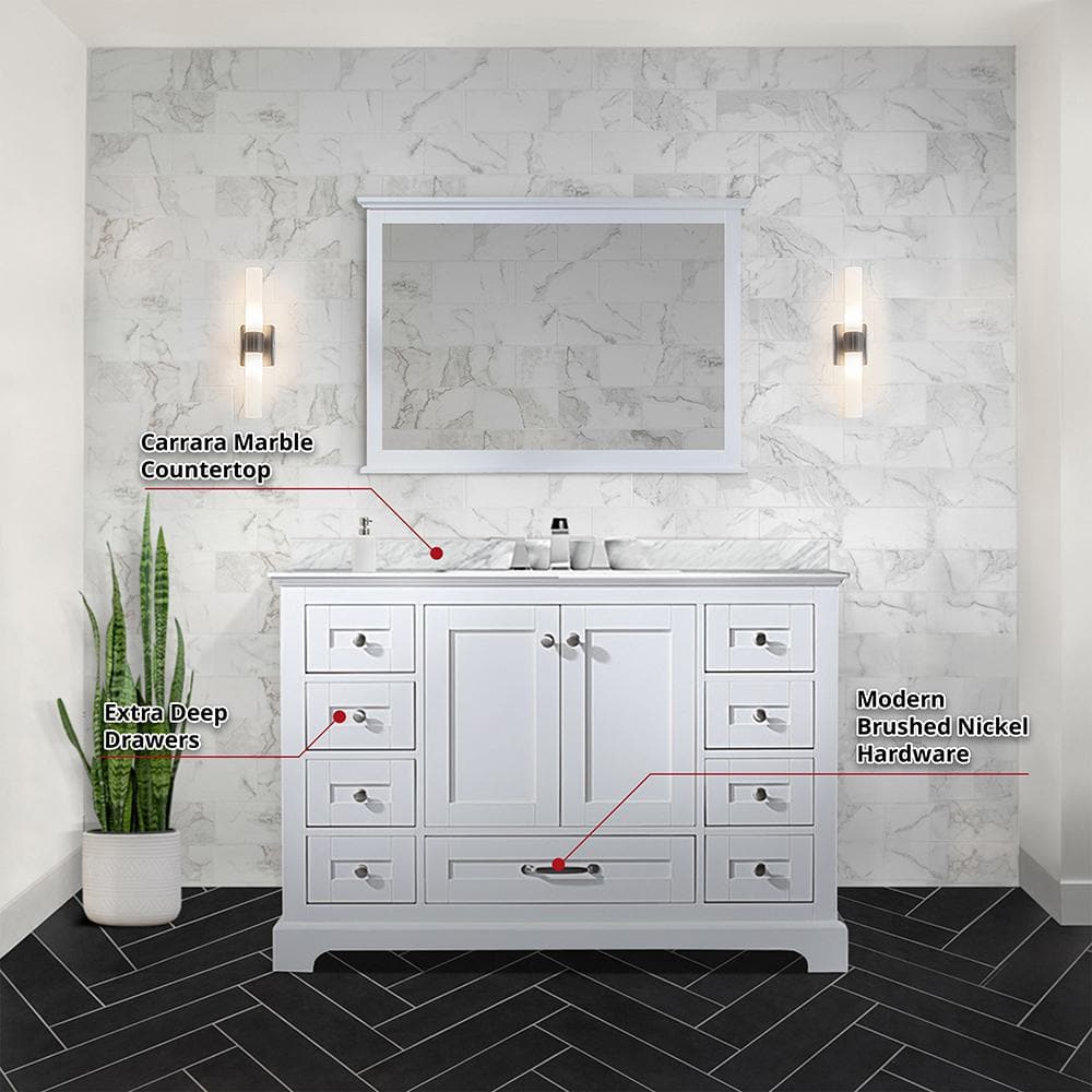 Dukes 48" White Marble Top Vanity with Mirror and Faucet