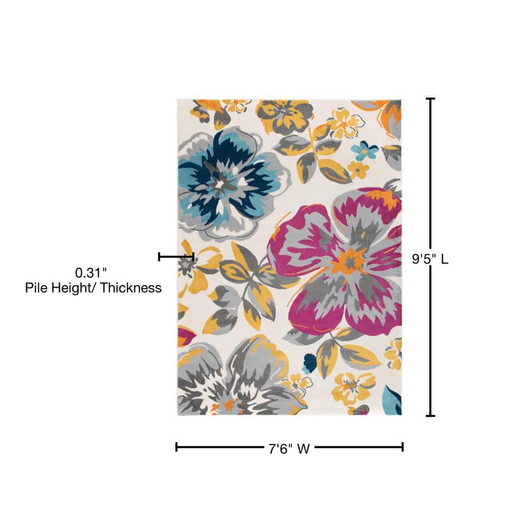 Floral Elegance Multi-Color Synthetic Round Area Rug, 7'6" x 9'5"