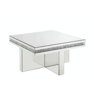 Amelia 32 in. Mirrored and Faux Diamonds Rectangle Glass Coffee Table with Mirrored