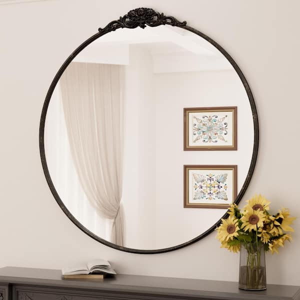 30 in. H x 30 in. W Medium Frame Round Black Antiqued Classic Accent Mirror Bathroom Vanity Mirror