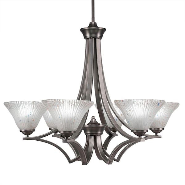 Unbranded Clevelend 6-Light Graphite Round Chandelier with 7 in. Frosted Crystal Glass Shades, No bulbs included