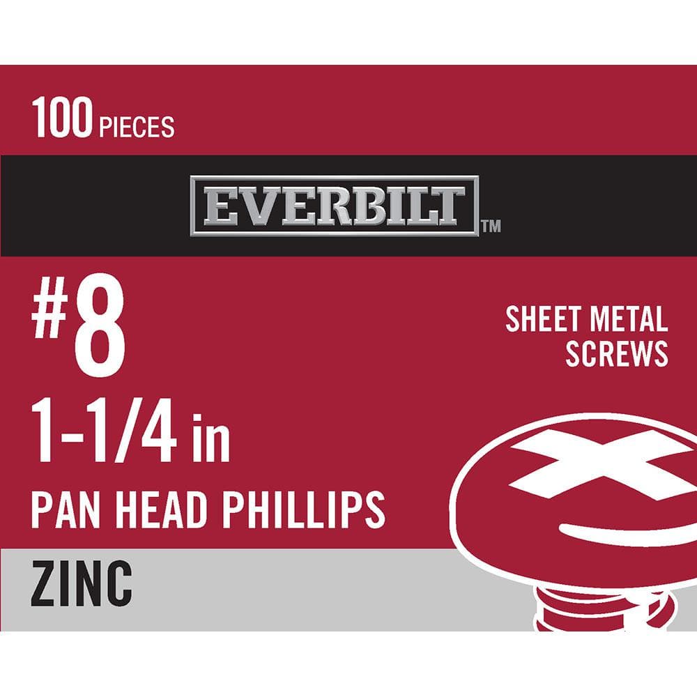 "#8 x 1-1/4 in. Phillips Pan Head Zinc Plated Sheet Metal Screw (100-Pack)" price history on PriceWatchPro