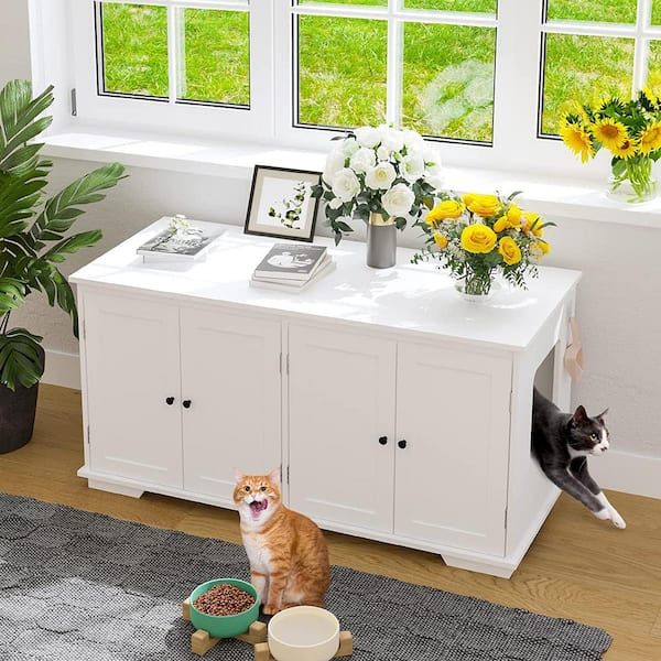WIAWG Cat Litter Box Enclosure for 2 Cats, Modern Hidden Litter Box Furniture, Indoor Cat Washroom Bench for Living Room