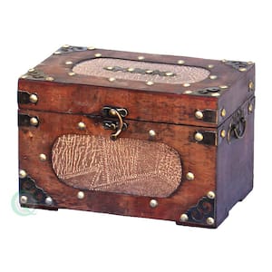 8.5 in. x 5 in. x 5.5 in. Wood and Faux Leather Small Treasure Chest