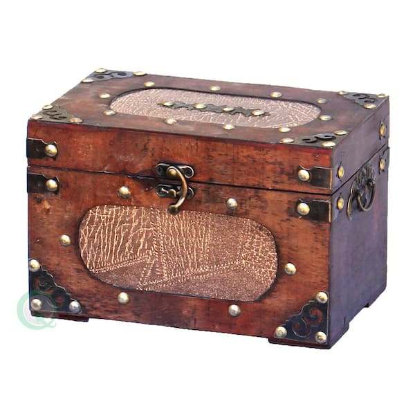 Vintiquewise 8.5 in. x 5 in. x 5.5 in. Wood and Faux Leather Small Treasure Chest