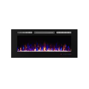 Black 50 in. 400 Sq. Ft. Recessed and Wall Mounted Electric Fireplace with Logs and Crystals