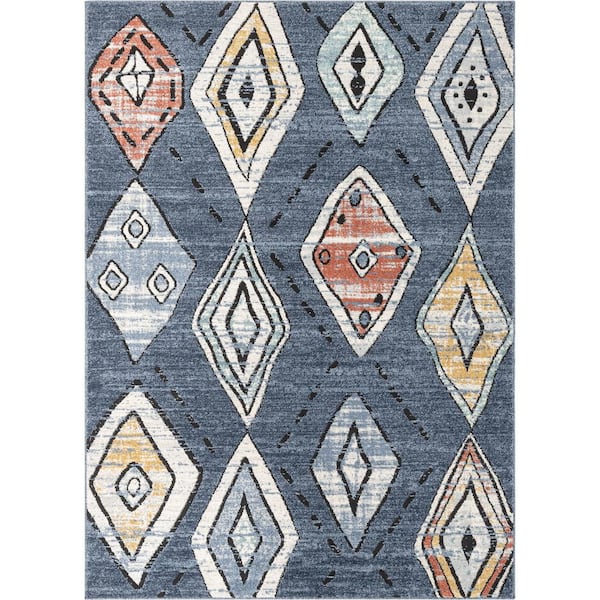 Well Woven Envie Cesena Blue 7 ft. 10 in. x 9 ft. 10 in. Tribal Moroccan Diamond Area Rug