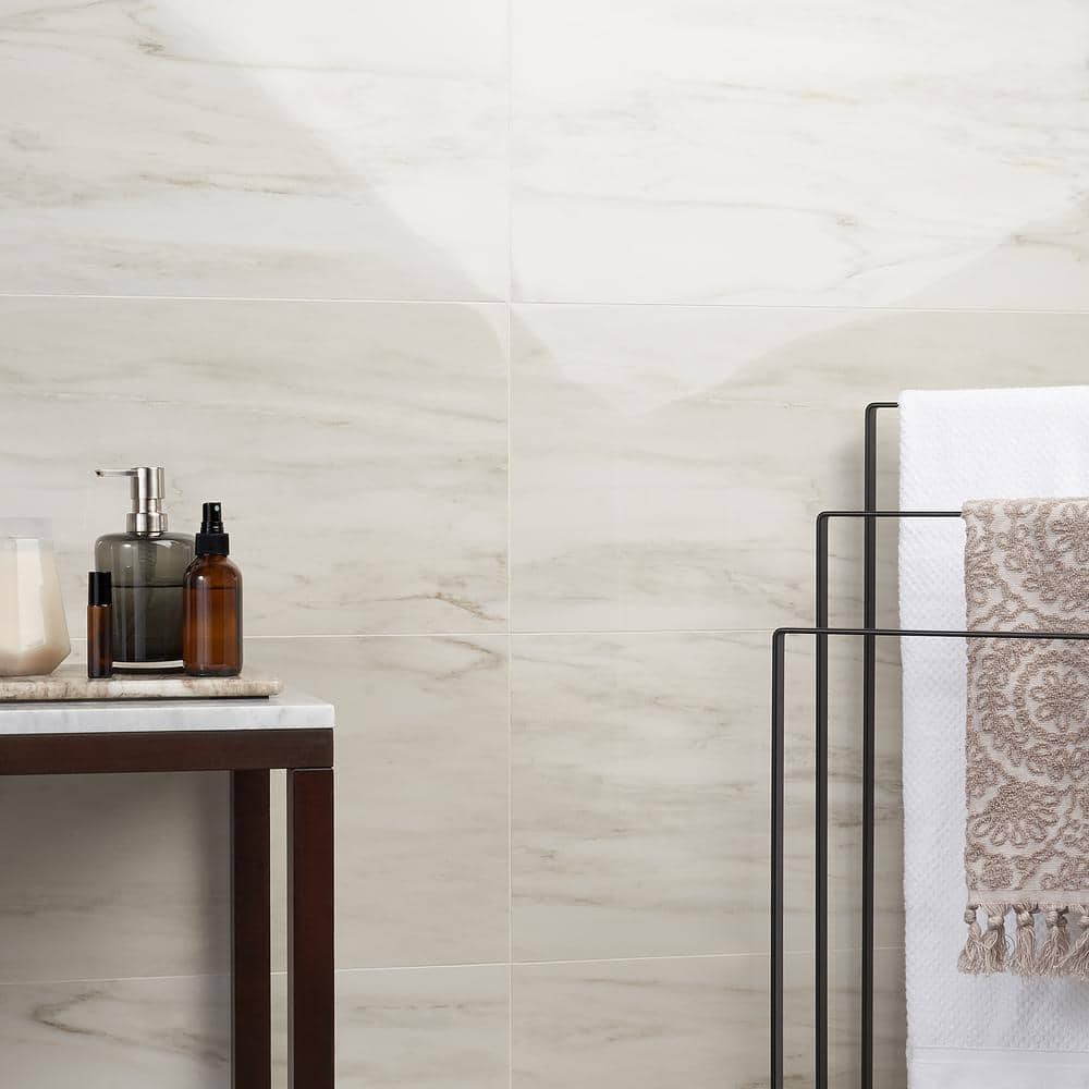 Dolomite Snow 12x24 Polished Marble Look Porcelain Tile