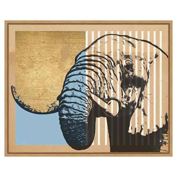 Amanti Art Tan Geometric Elephant II by Alonzo Saunders 28 in. W x 23 in. H. Canvas Wall Art Print Framed in Brown