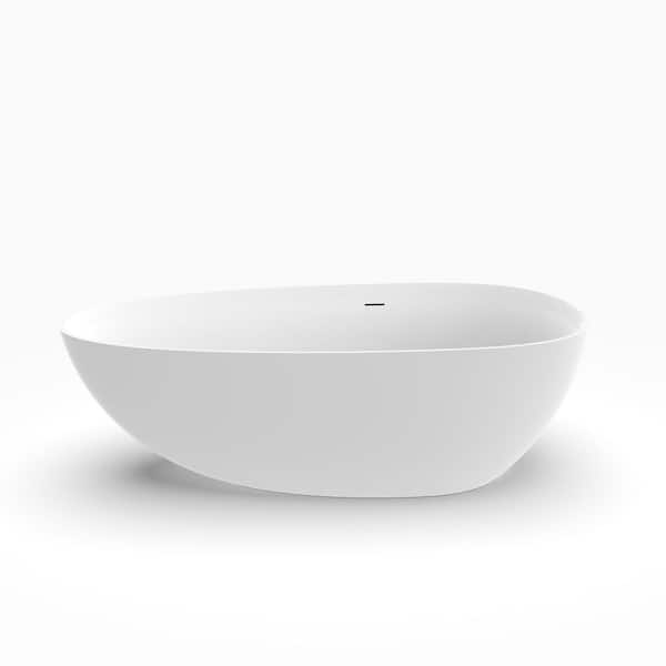 70.9 in. x 35.5 in. Artificial Stone Soaking Bathtub in Matte White Solid Surface with Overflow and Pop-up Drain