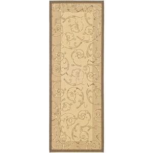 Courtyard Natural/Brown 2 ft. x 7 ft. Border Indoor/Outdoor Patio  Runner Rug