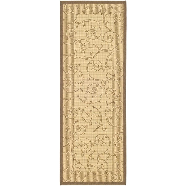 SAFAVIEH Courtyard Natural/Brown 2 ft. x 7 ft. Border Indoor/Outdoor Patio  Runner Rug
