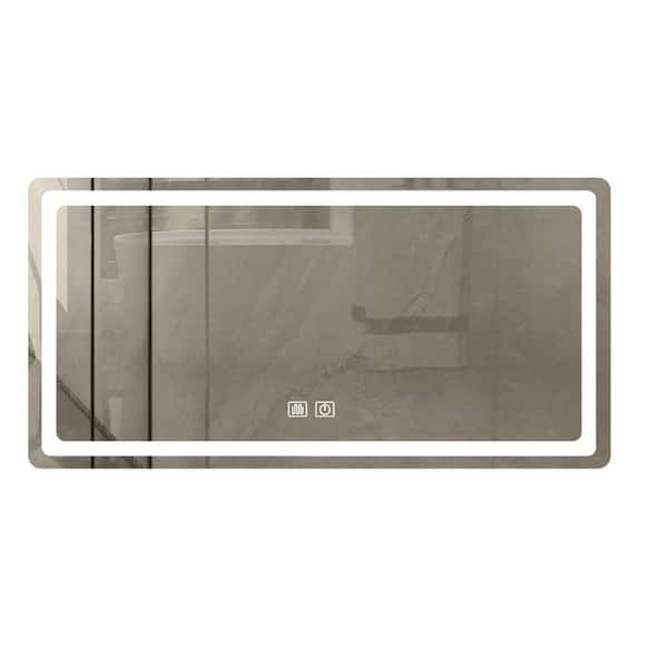 56 in. W x 28 in. H Rectangular Frameless Anti-Fog LED Light Wall Bathroom Vanity Mirror in Matte White