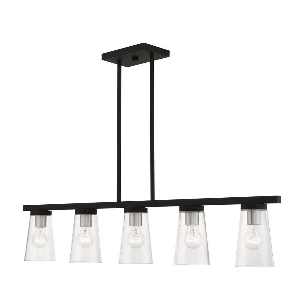 Cityview Contemporary 5-Light Linear Chandelier in Black and Brushed Nickel