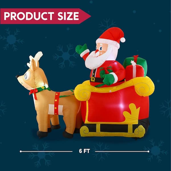 6 ft. Long Christmas Inflatable Santa on Sleigh with 2 Reindeer, Yard Decorations with Build-in LED, Blow Up Decor