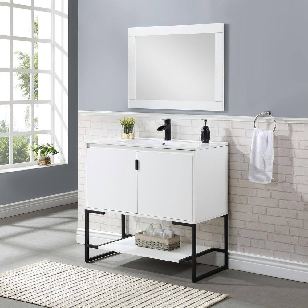 Scarsdale 36" White Freestanding Bathroom Vanity with Steel Legs