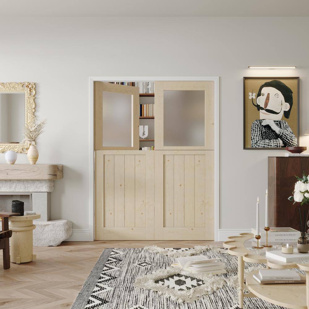 60 in. x 80 in. Natural Pine Frosted Glass Interior Door Slab