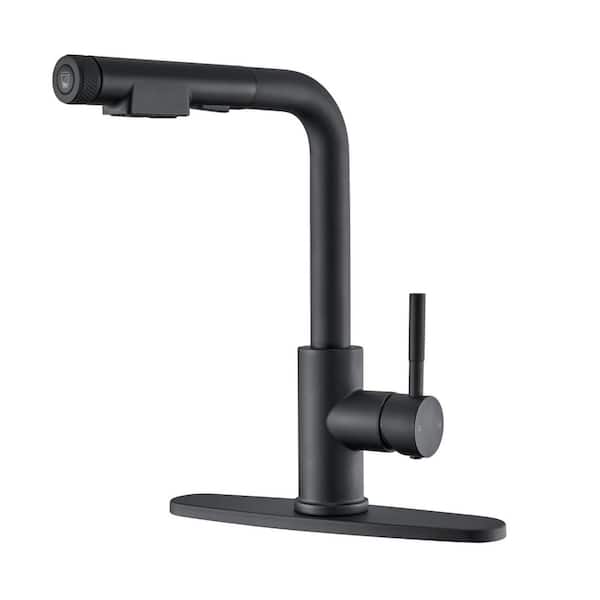 Lukvuzo Single Handle Pull Down Sprayer Kitchen Faucet 3 in 1 Stainless Steel Kitchen Sink Faucet 1 Hole Or 3 Hole Matte Black