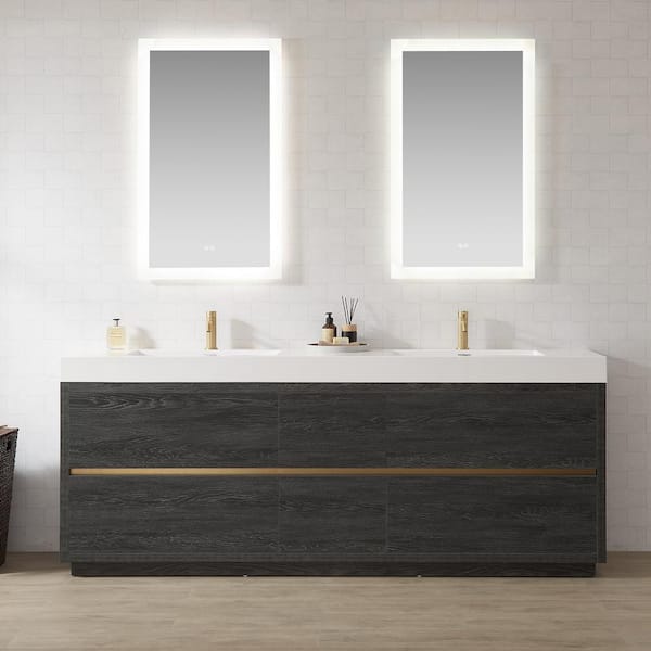 Huesca 84 in. W x 19.7 in. D x 33.9 in. H Double Sink Bath Vanity in North Black Oak with White Composite Stone Top