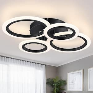 Modern LED Flush Mount Ceiling Light, 4 Rings LED Black Lighting Fixture for Kitchen, Living Room, Bedroom, Laundry Room