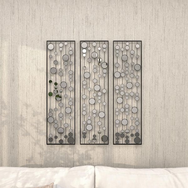 Deco 79 Metal Geometric Wall Decor with Square Mirrored Accents, 28 x 1 x  44, Black