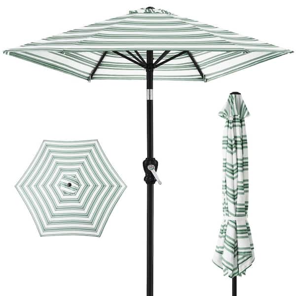 Best Choice Products 10 ft. Steel Market Tilt and Crank Patio Umbrella in Green Stripe
