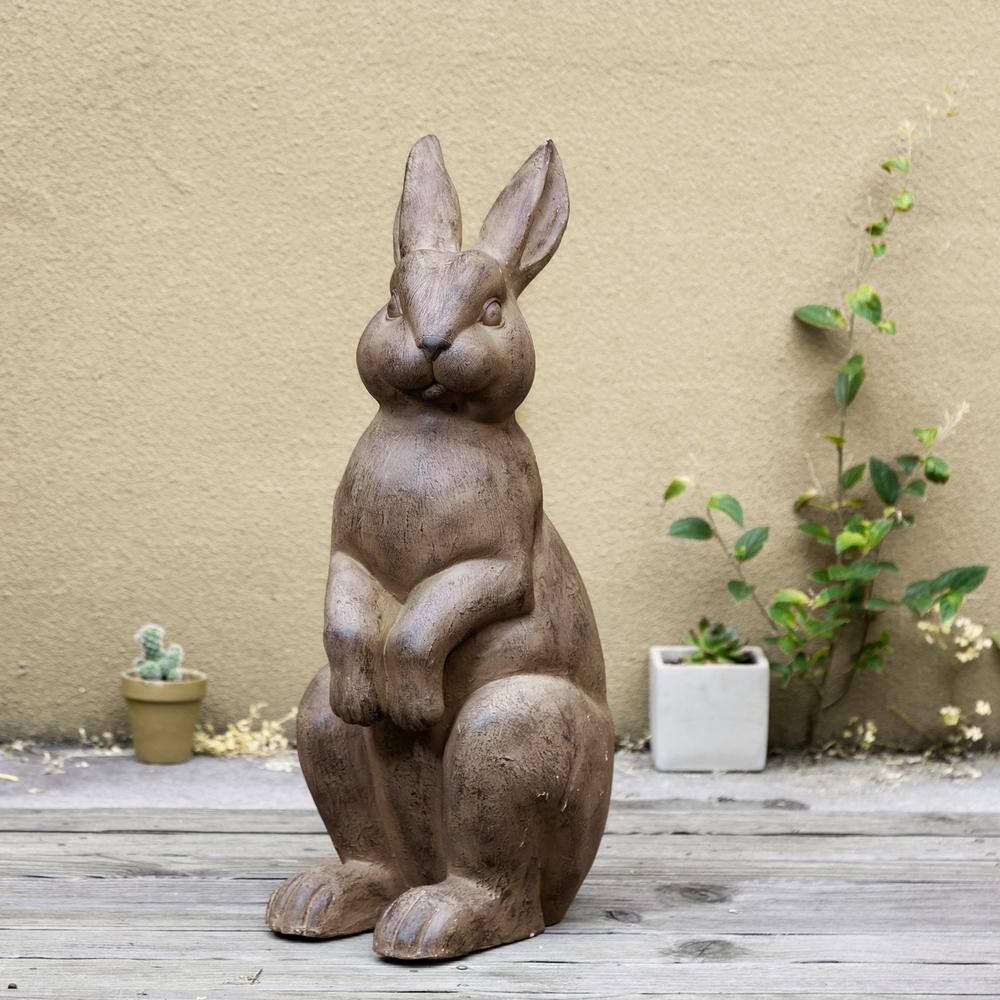 Bronze Distressed Standing Rabbit Garden Statue, 22.75 Inch