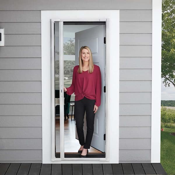 36 in. x 84 in. LuminAire White for Single Entry Door 32 in.-36 in. Universal Handed Aluminum Retractable Screen Door