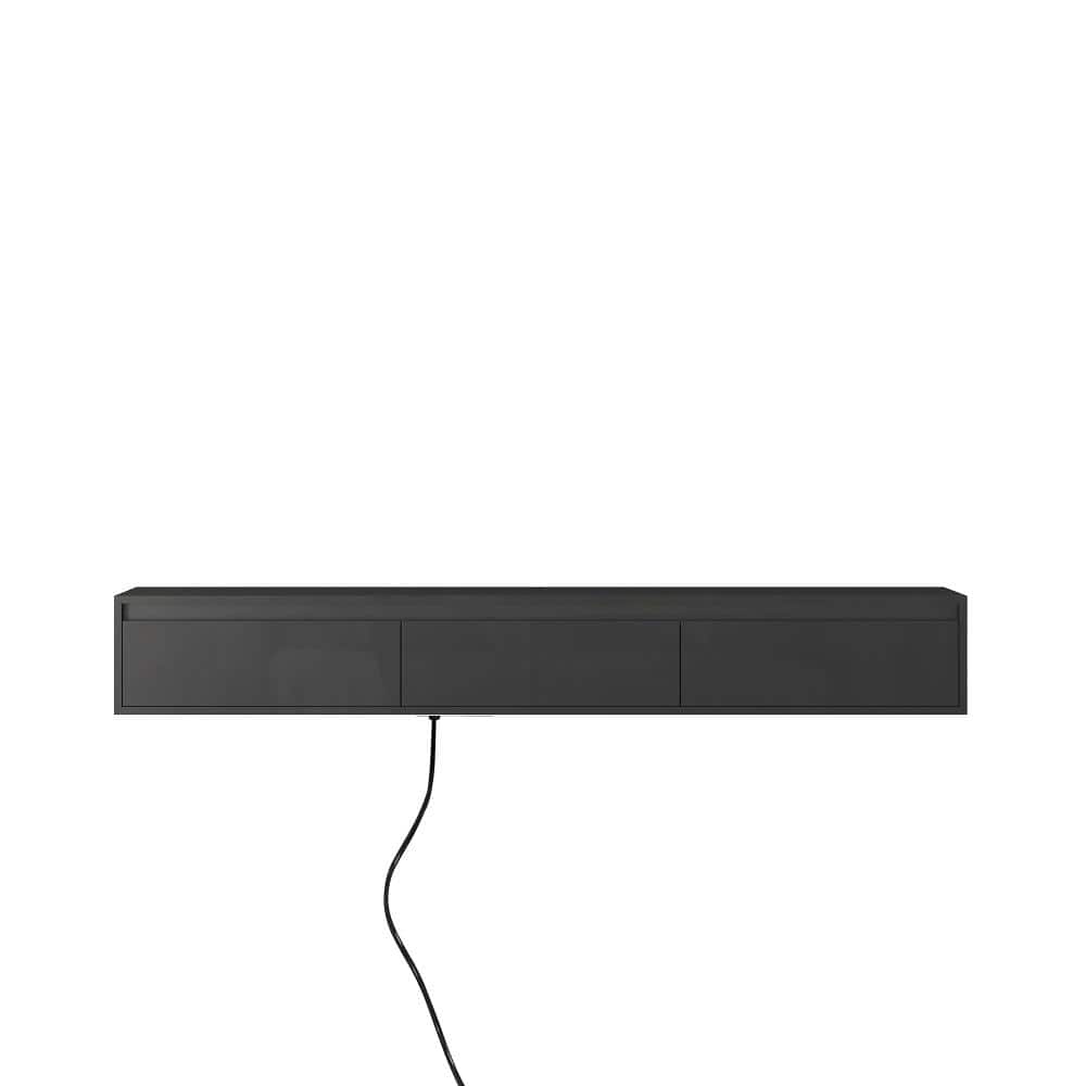 Floating TV Stand 64.96 in. Black MDF Wall Mounted TV Cabinet with LED Lights & Power Outlet Assembled price history on PriceWatchPro