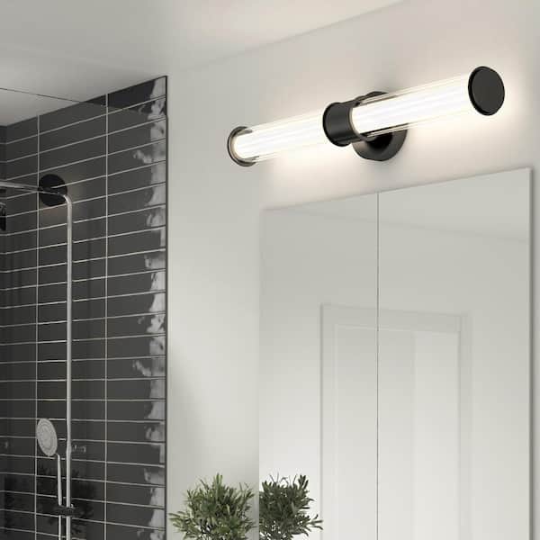 Artika Kendra 27 in. 1 Light Matte Black Modern Integrated LED 3 CCT Vanity Light Bar for Bathroom with Glass