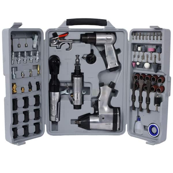 Air Tool and Accessories Kit,71 Piece, Impact Wrench, Air Ratchet, Die Grinder, Aire Hammer, Hose Fittings, Storage Case