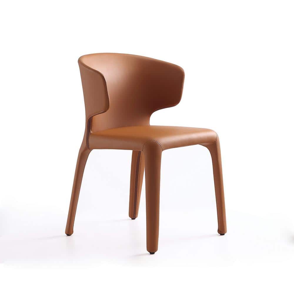 Set of 2 Saddle Brown Faux Leather Dining Chairs with Metal Legs