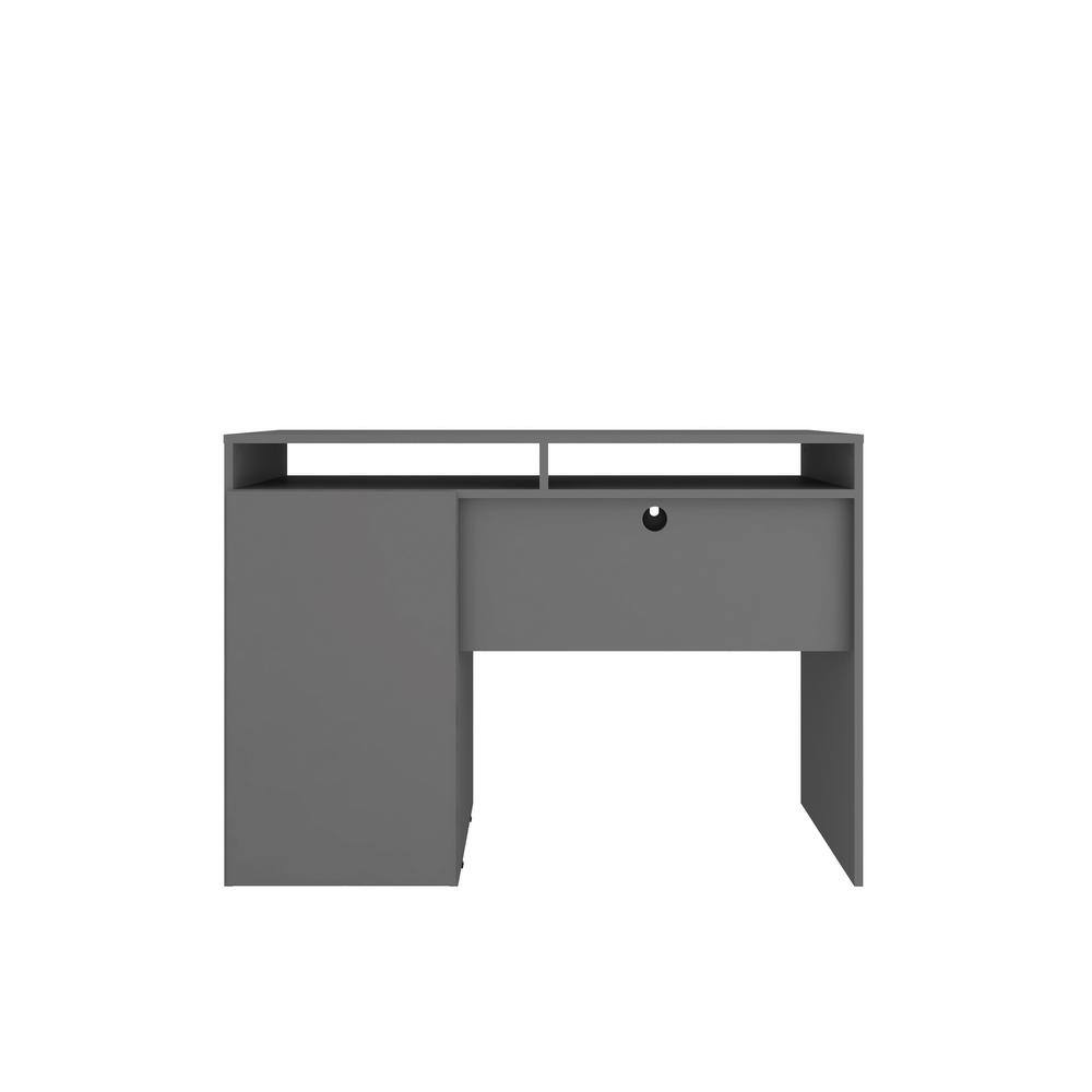 Gray Corner Wood Desk with Drawer and Shelves