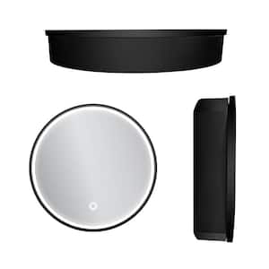 24 in. W x 24 in. H Anti-Fog LED Round Black Aluminum and Iron Recessed/Surface Mount Medicine Cabinet with Mirror