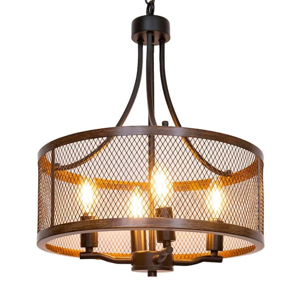 Emeritpro 4-Light Rustic Wood Grain Pendant Light E12 Base Farmhouse Hanging Ceiling Pendant Fixture for Kitchen Bulb Not Included