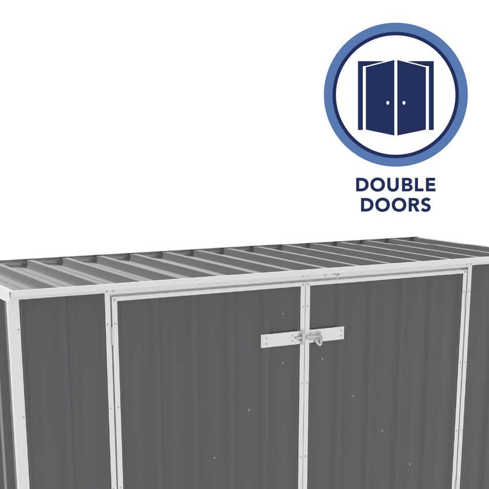 7.5 x 2.5 ft Gray Galvanized Steel Double Door Storage Shed