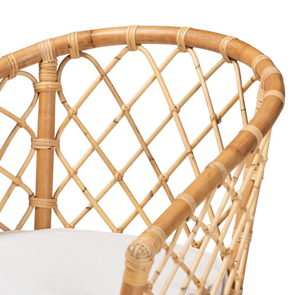 Serene Bohemian White Fabric and Natural Rattan Dining Chair