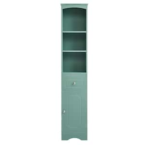 9.1 in. W x 13.4 in. D x 66.9 in. H Green MDF Tall Bathroom Linen Cabinet with 3 Open Shelves and Drawer in Green